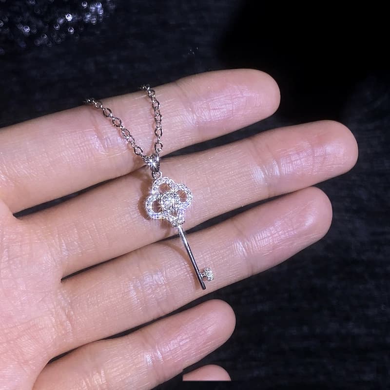 Luna Series · Pavé Key Pendant Necklace — Sterling Silver — image 3
