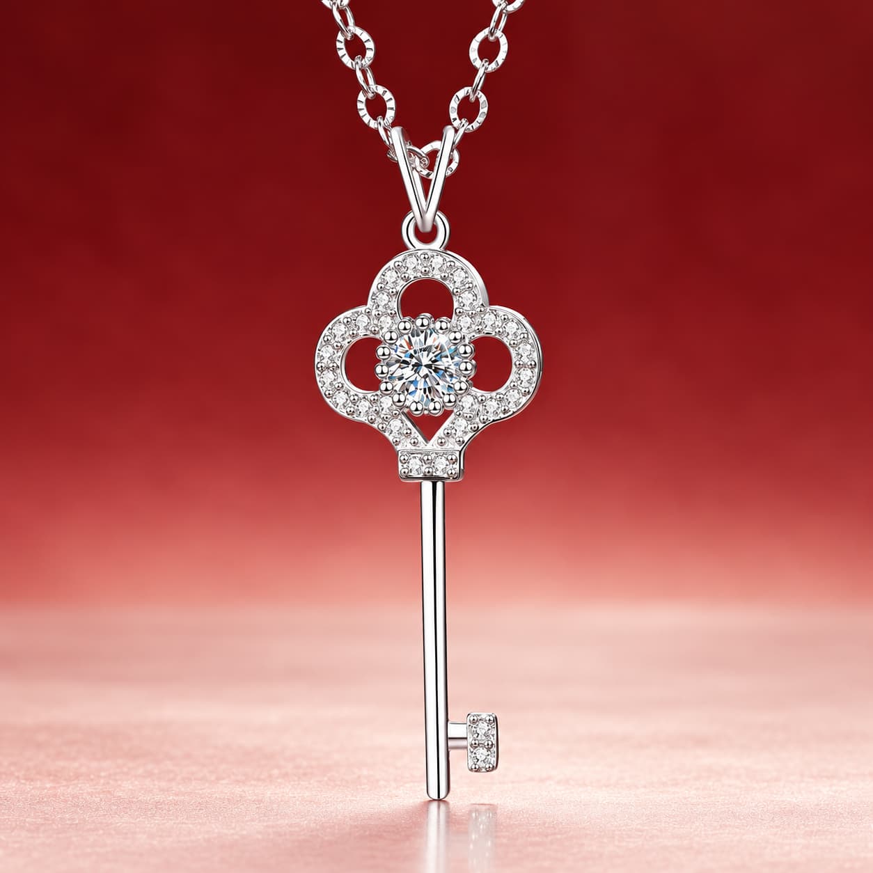 Luna Series · Pavé Key Pendant Necklace — Sterling Silver — image 1