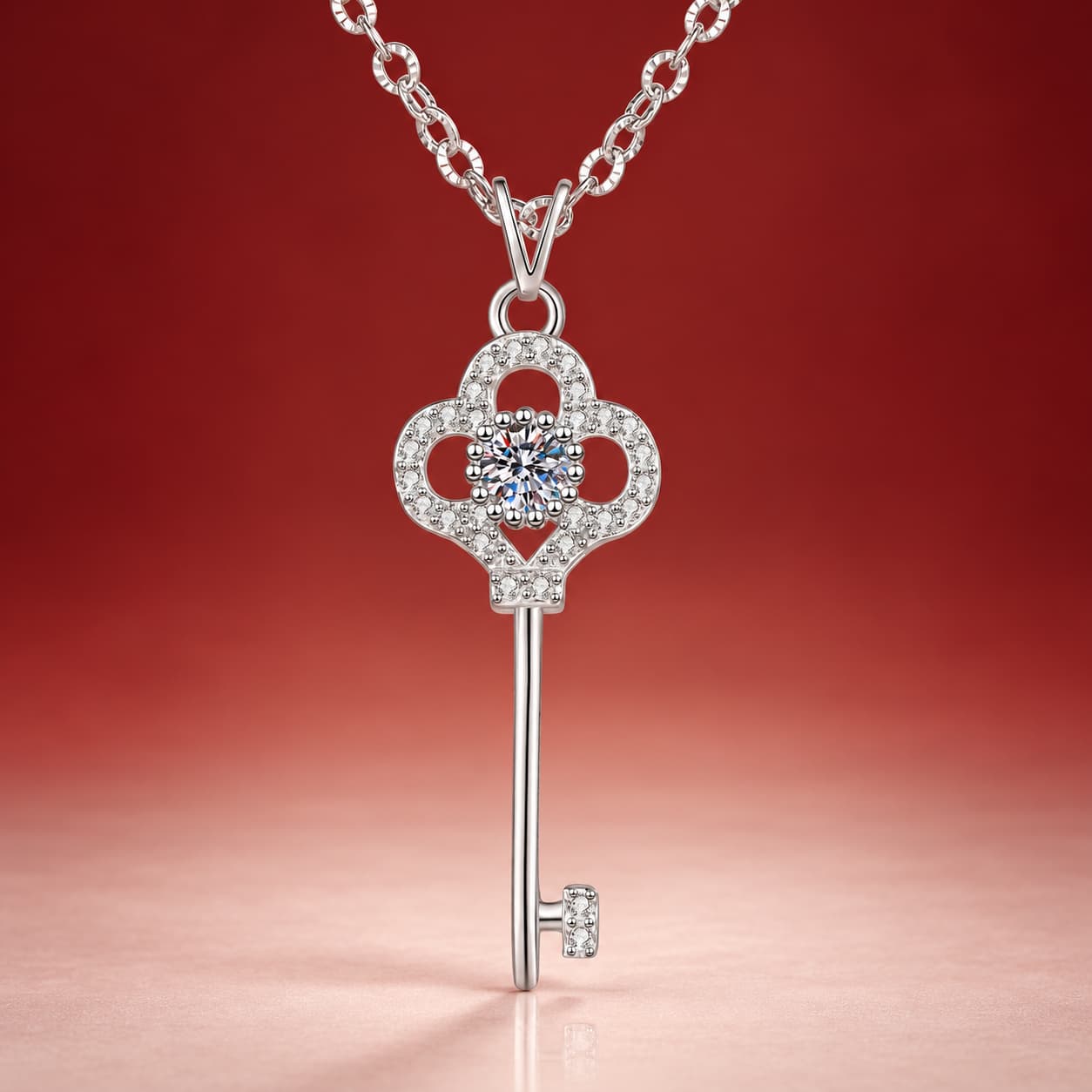 Luna Series · Pavé Key Pendant Necklace — Sterling Silver — image 4