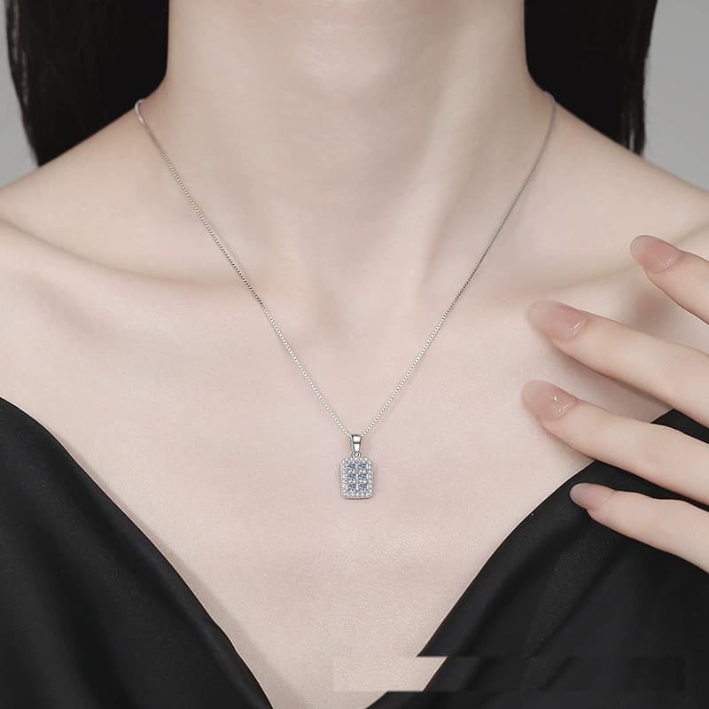 Luna Series · Pavé Rectangle Pendant Necklace — Sterling Silver — image 2