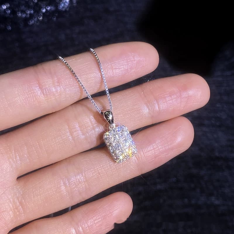 Luna Series · Pavé Rectangle Pendant Necklace — Sterling Silver — image 3