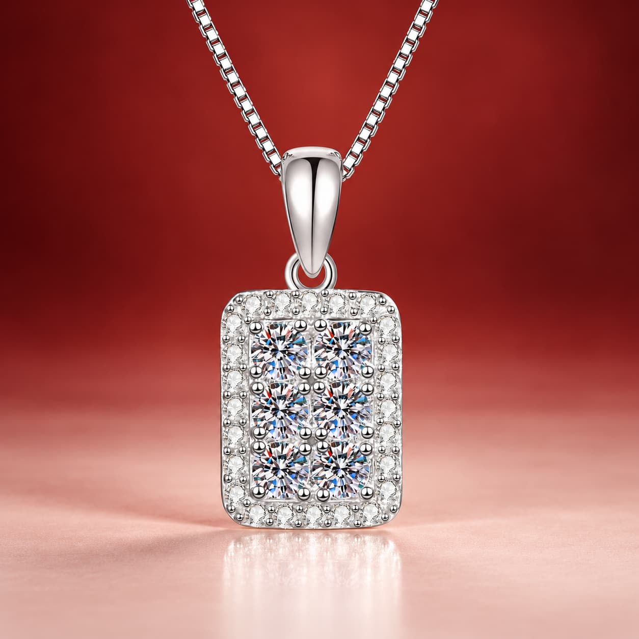 Luna Series · Pavé Rectangle Pendant Necklace — Sterling Silver — image 4