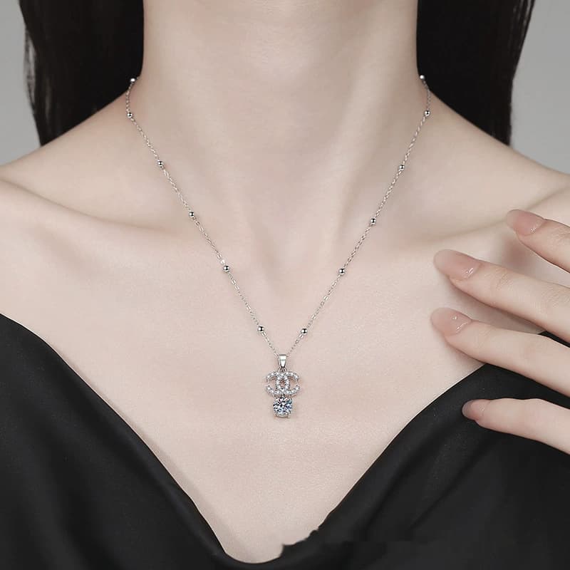 Luna Series · Interlocking Double-C Pendant Necklace — Sterling Silver — image 2