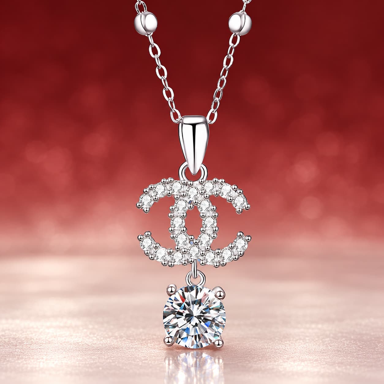 Luna Series · Interlocking Double-C Pendant Necklace — Sterling Silver — image 1