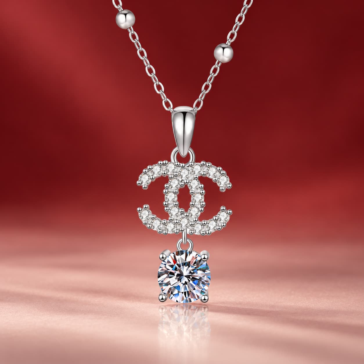 Luna Series · Interlocking Double-C Pendant Necklace — Sterling Silver — image 4