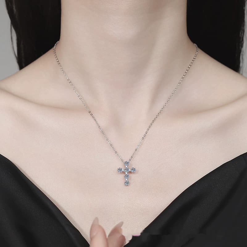 Stella Series · Pavé Cross Pendant Necklace — Sterling Silver — image 2