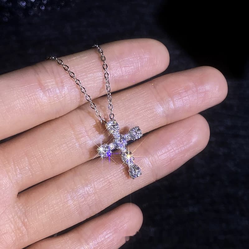 Stella Series · Pavé Cross Pendant Necklace — Sterling Silver — image 3