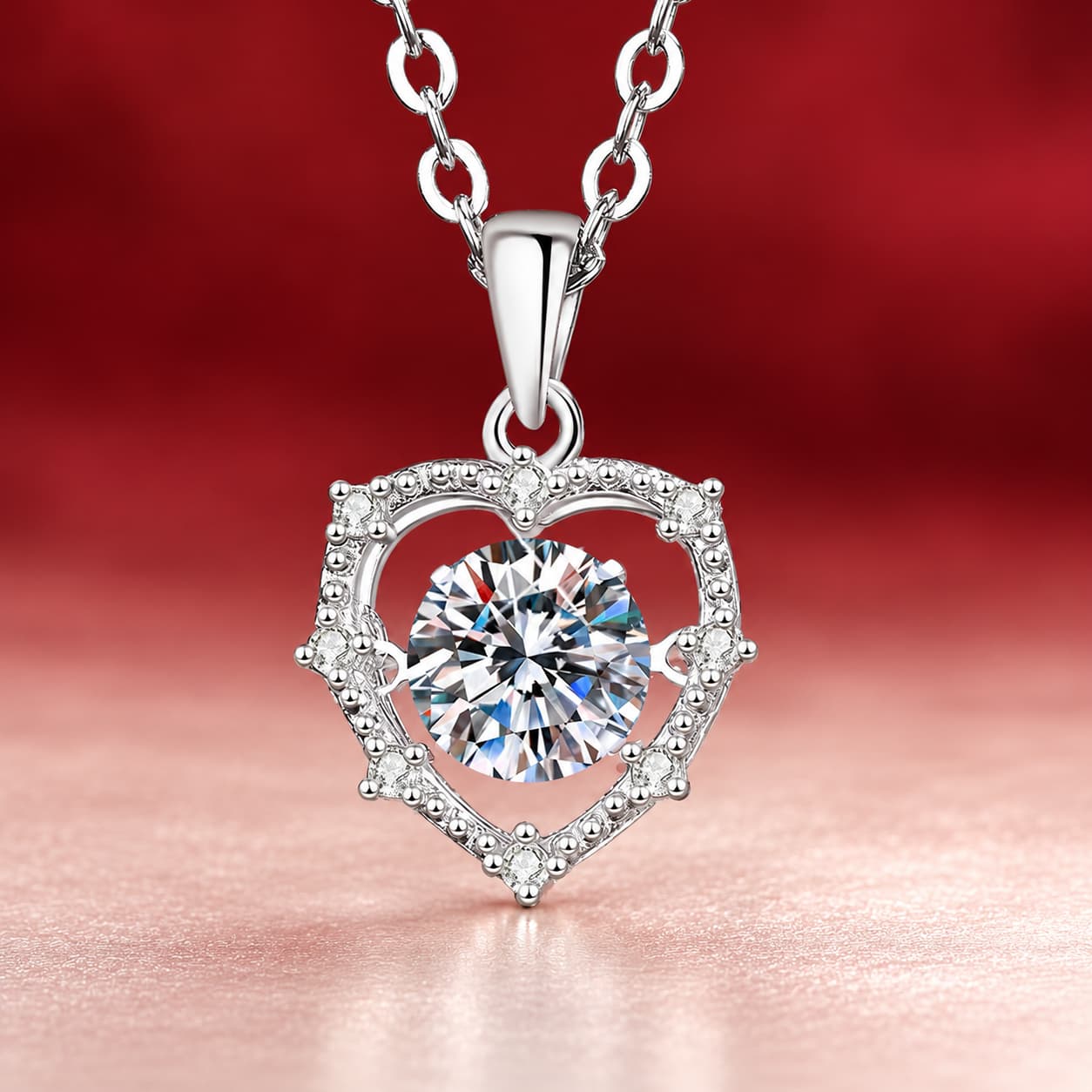 Luna Series · Open Heart Solitaire Pendant Necklace — Sterling Silver — image 1