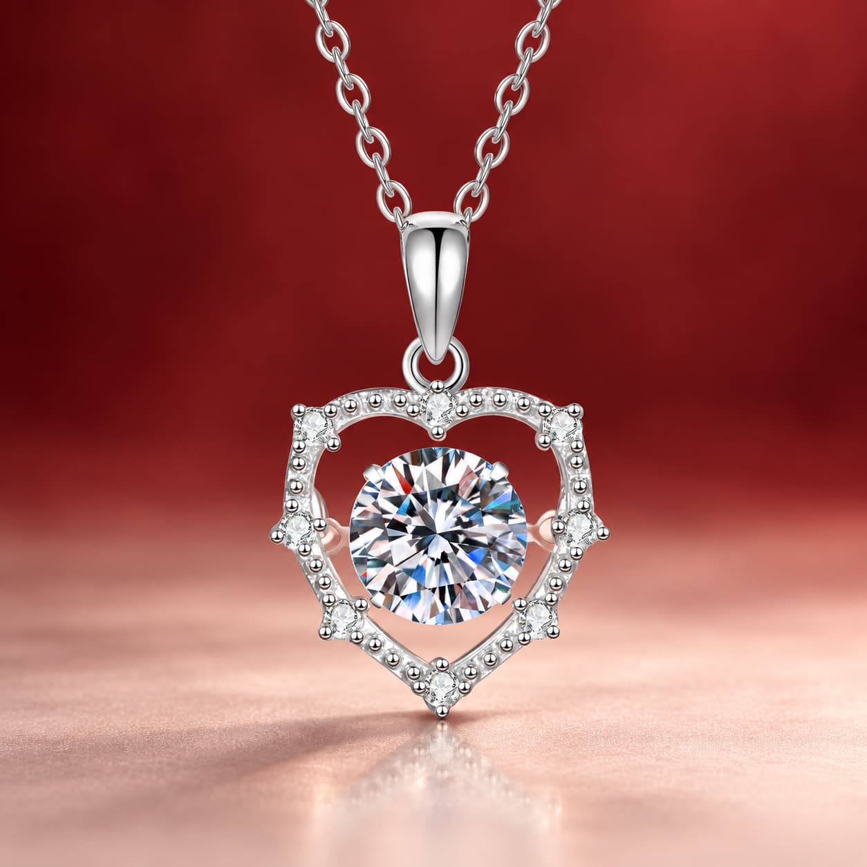 Luna Series · Open Heart Solitaire Pendant Necklace — Sterling Silver — image 4