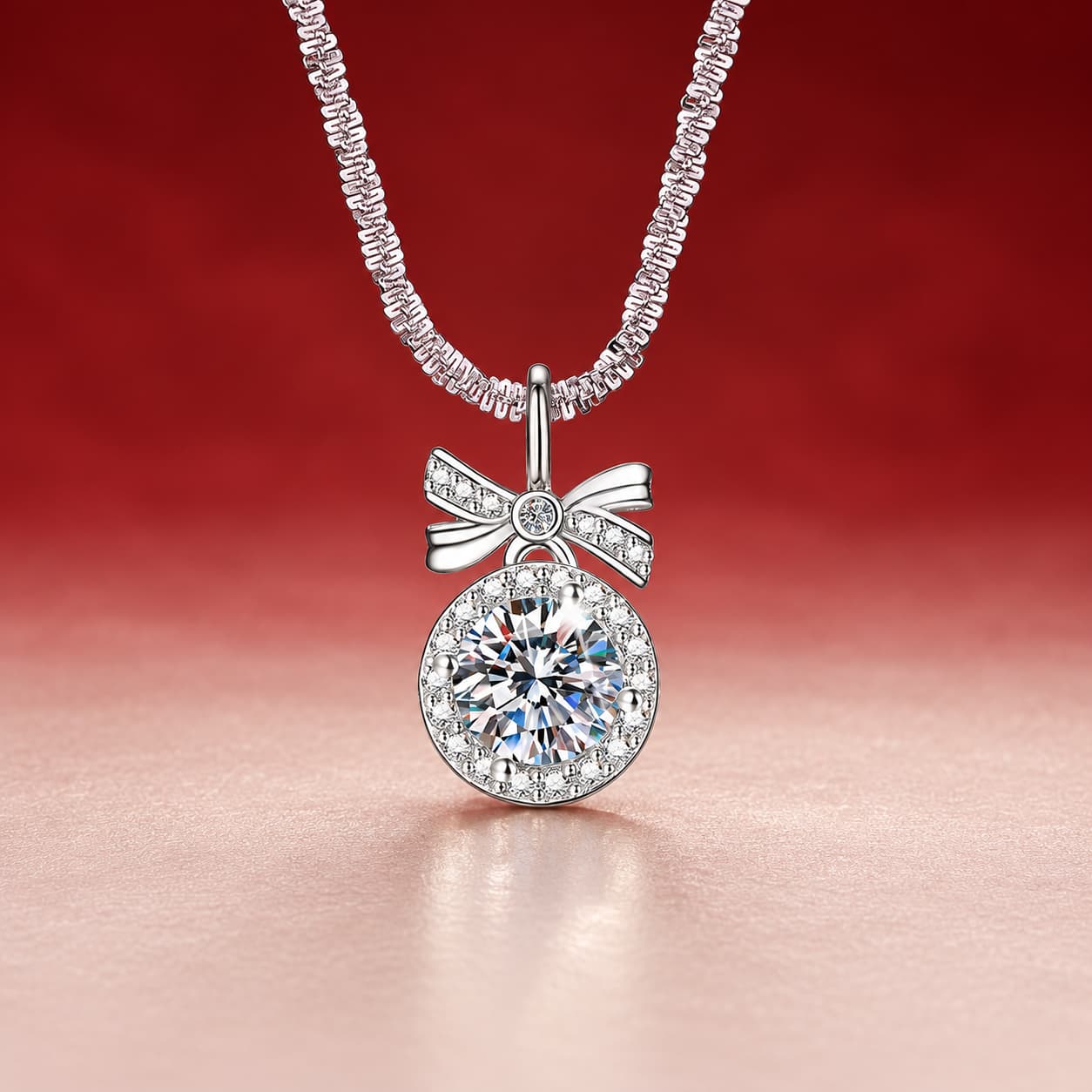 Luna Series · Bow and Halo Drop Pendant Necklace — Sterling Silver — image 1
