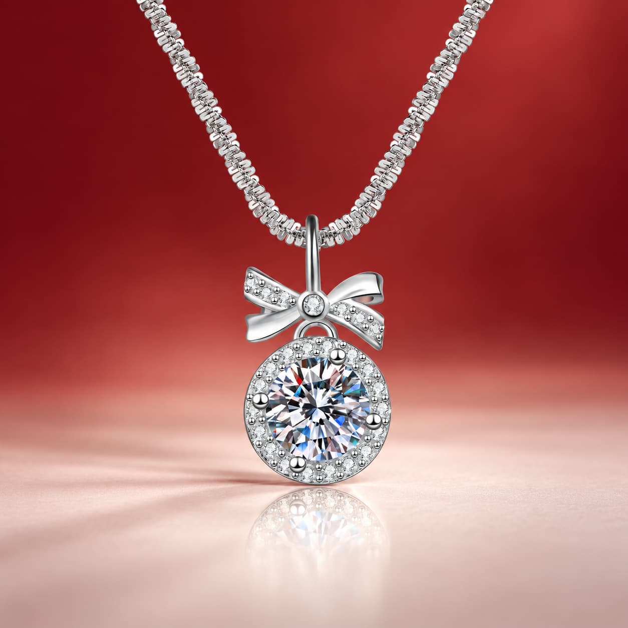 Luna Series · Bow and Halo Drop Pendant Necklace — Sterling Silver — image 3