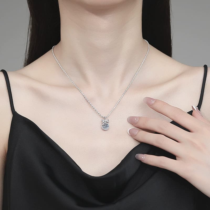 Luna Series · Bow and Halo Drop Pendant Necklace — Sterling Silver — image 2