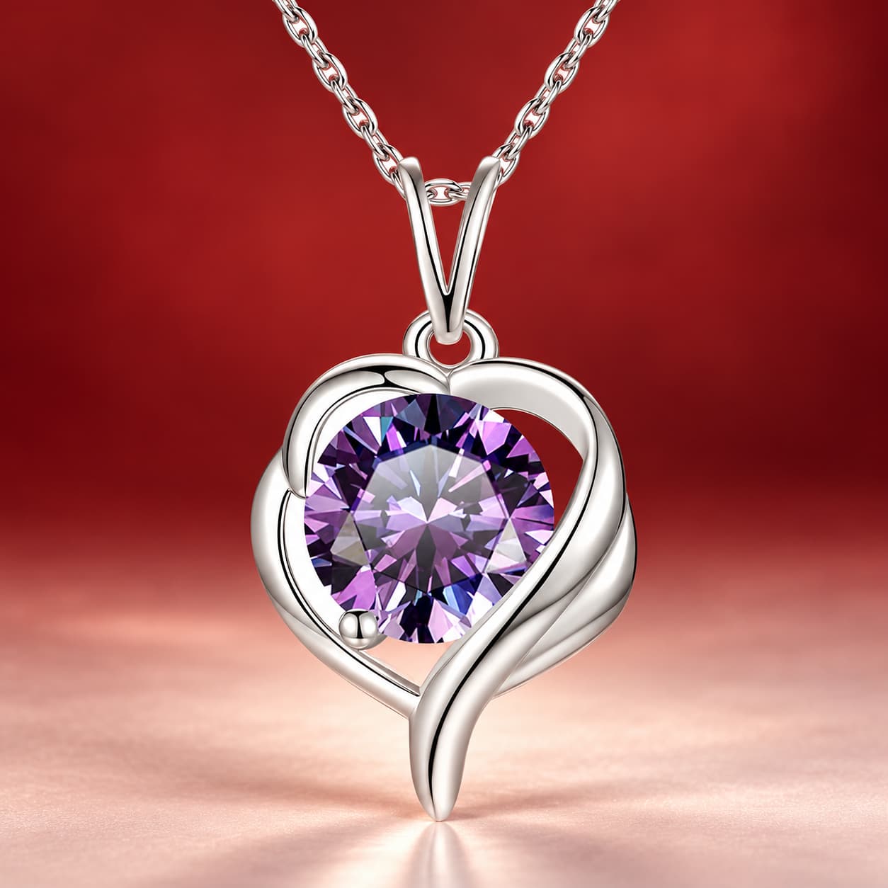 Luna Series · Coloured Heart Solitaire Pendant Necklace — Sterling Silver — image 2