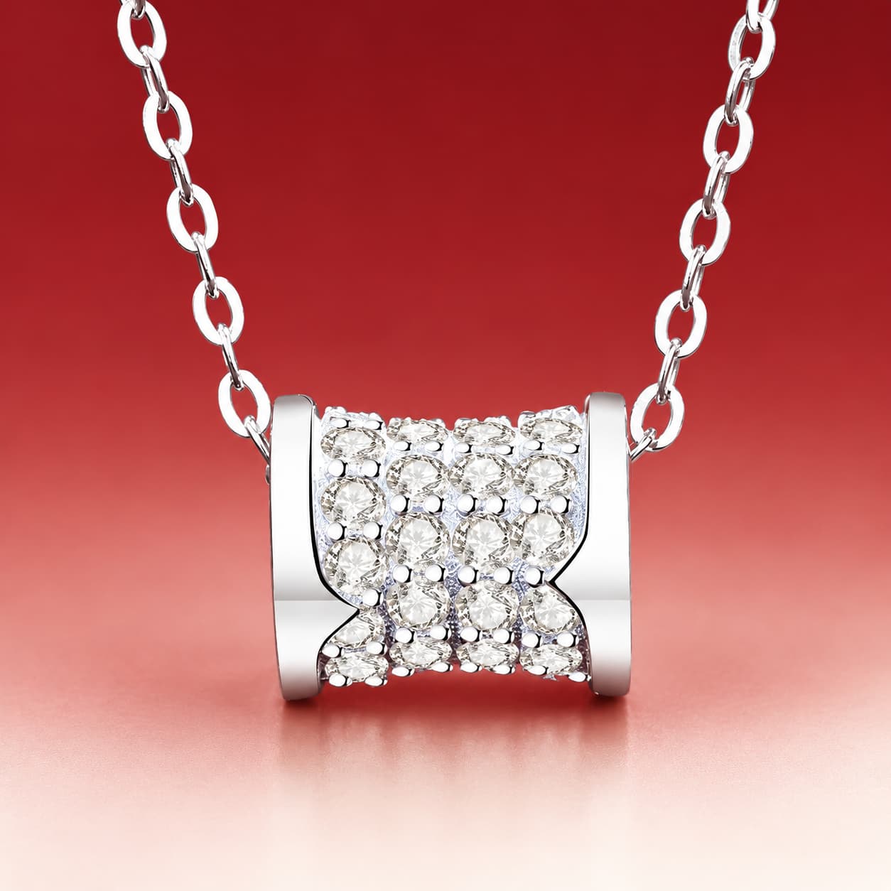 Luna Series · Pavé Barrel Pendant Necklace — Sterling Silver — image 1