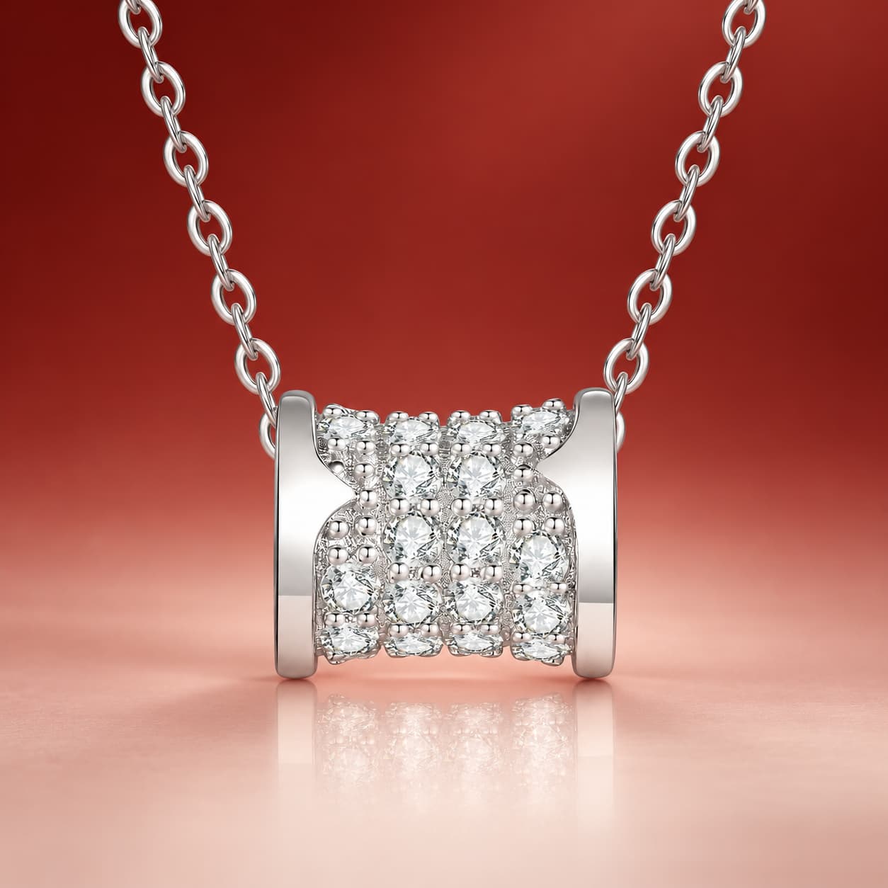 Luna Series · Pavé Barrel Pendant Necklace — Sterling Silver — image 4