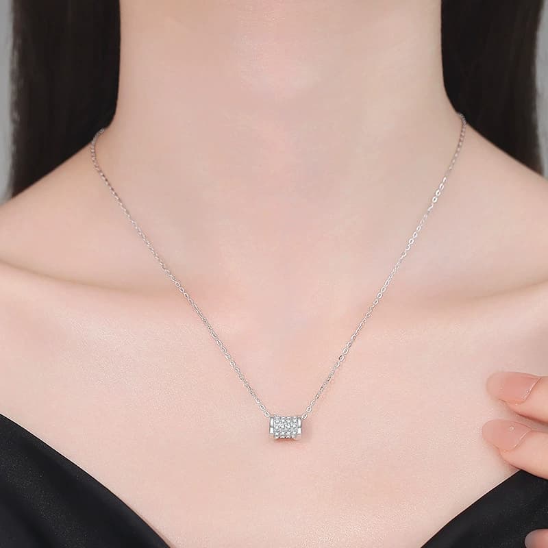 Luna Series · Pavé Barrel Pendant Necklace — Sterling Silver — image 2