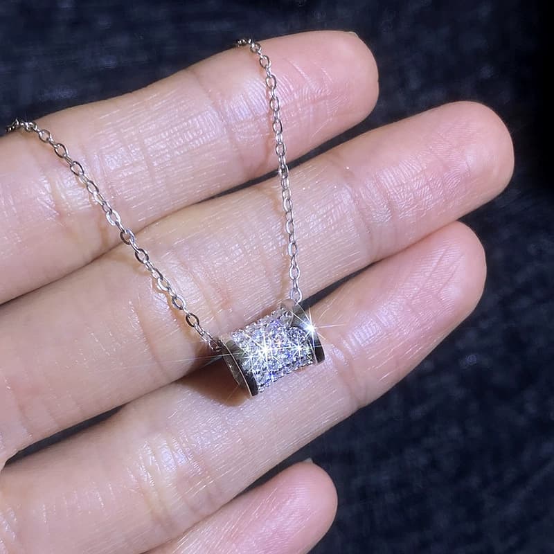 Luna Series · Pavé Barrel Pendant Necklace — Sterling Silver — image 3
