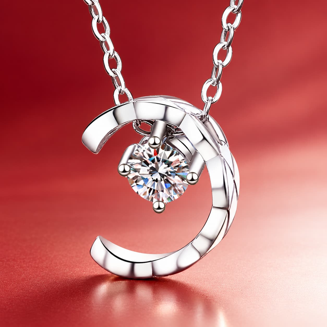 Luna Series · Crescent Moon Solitaire Pendant Necklace — Sterling Silver — image 1