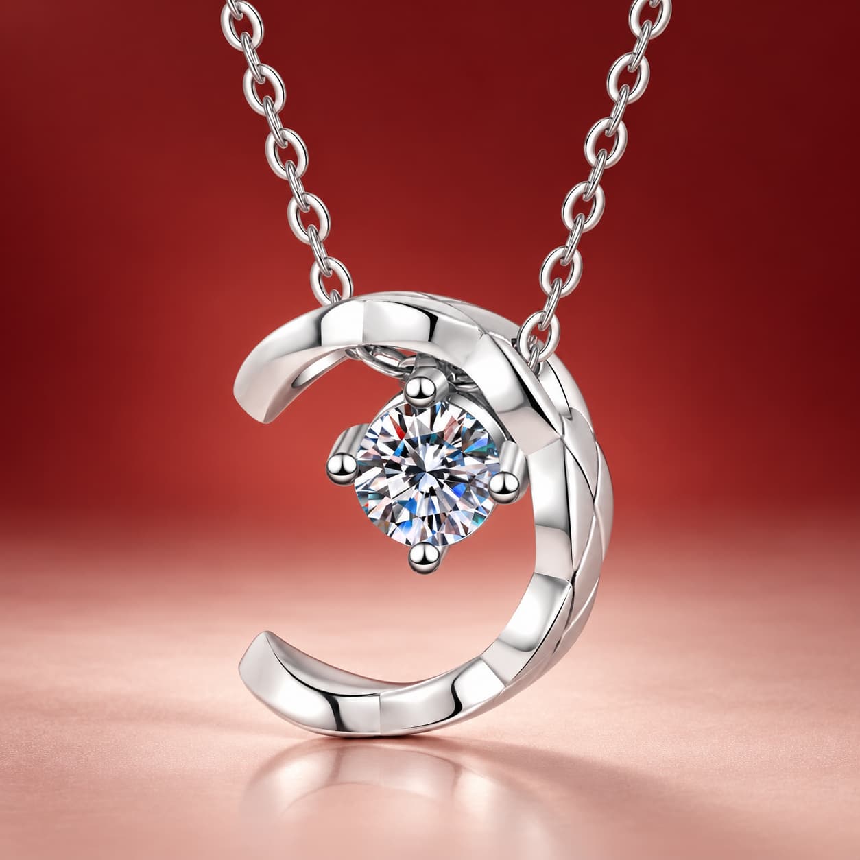 Luna Series · Crescent Moon Solitaire Pendant Necklace — Sterling Silver — image 4