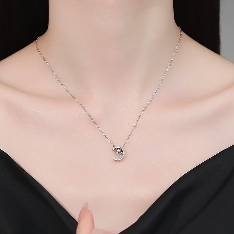 Luna Series · Crescent Moon Solitaire Pendant Necklace — Sterling Silver — image 2
