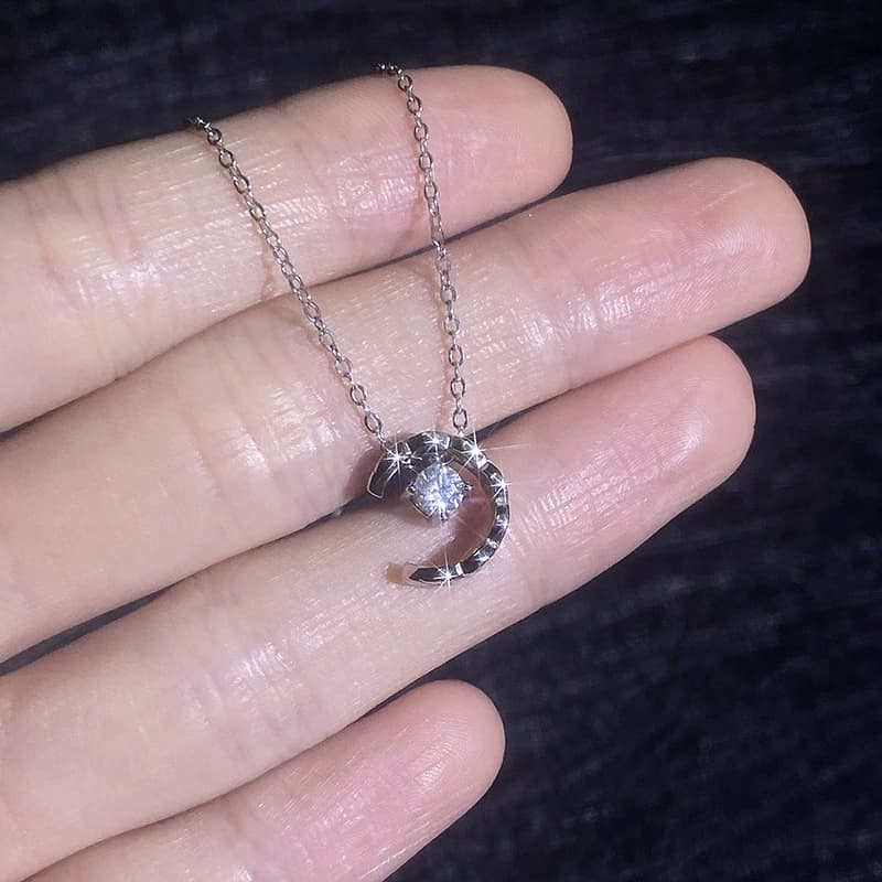 Luna Series · Crescent Moon Solitaire Pendant Necklace — Sterling Silver — image 3