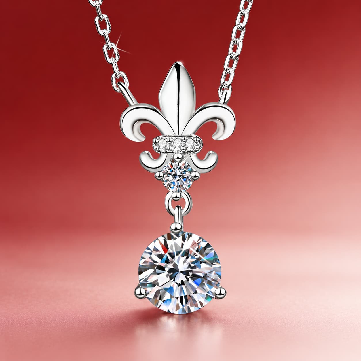 Luna Series · Fleur-de-Lis Drop Pendant Necklace — Sterling Silver — image 1