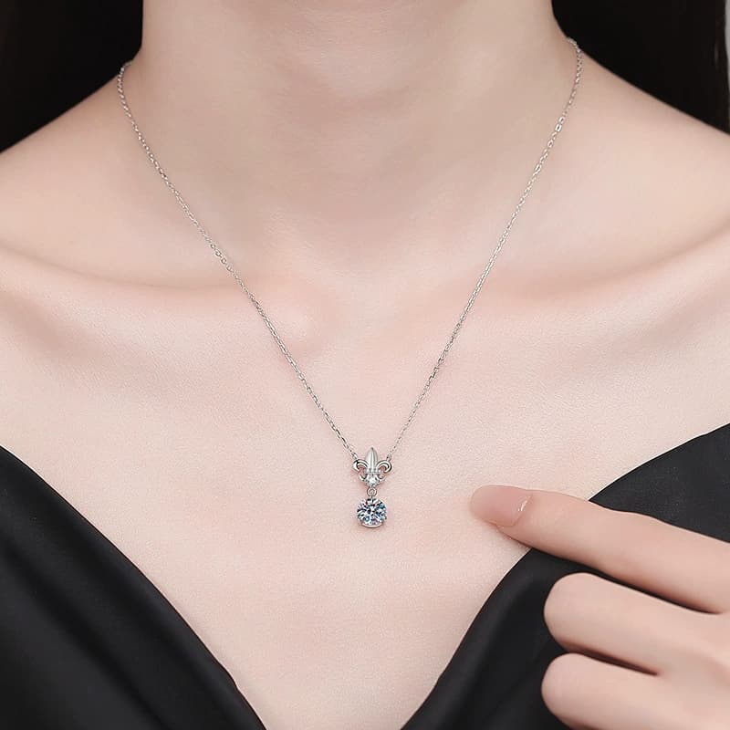 Luna Series · Fleur-de-Lis Drop Pendant Necklace — Sterling Silver — image 2