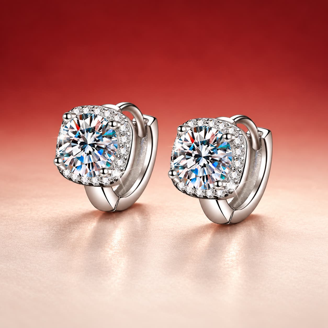 Luna Series · Square Halo Huggie Earrings — Sterling Silver — image 1