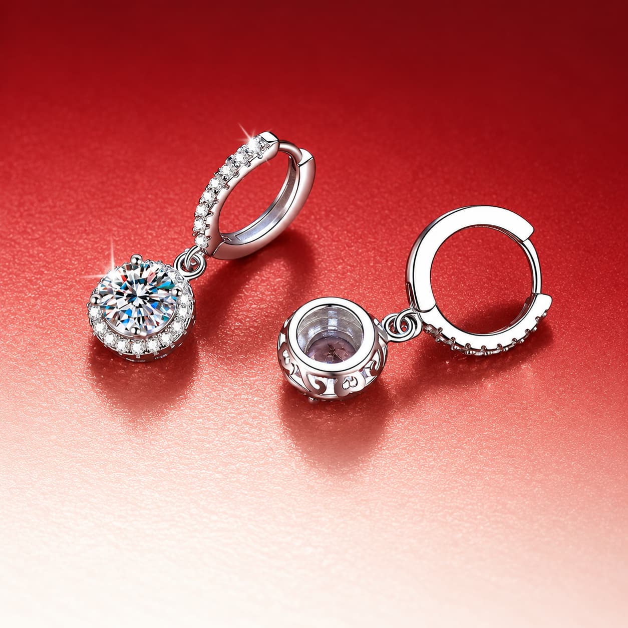 Luna Series · Halo-Cluster Drop Earrings — 925 Sterling Silver — image 1