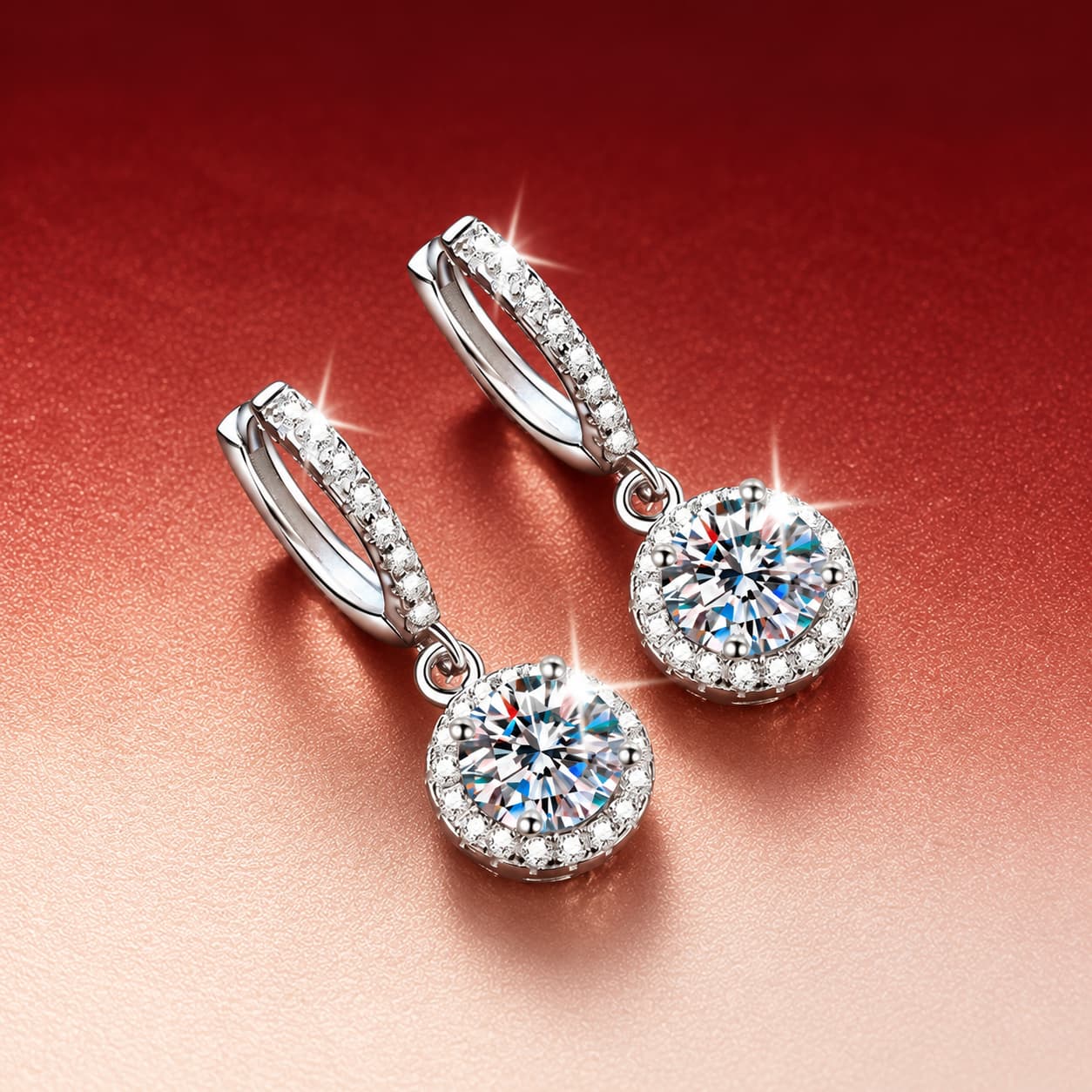 Luna Series · Halo-Cluster Drop Earrings — 925 Sterling Silver — image 3