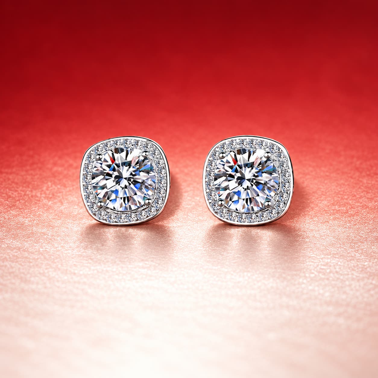 Luna Series · Princess-Cut Halo Stud Earrings — 925 Sterling Silver — image 1
