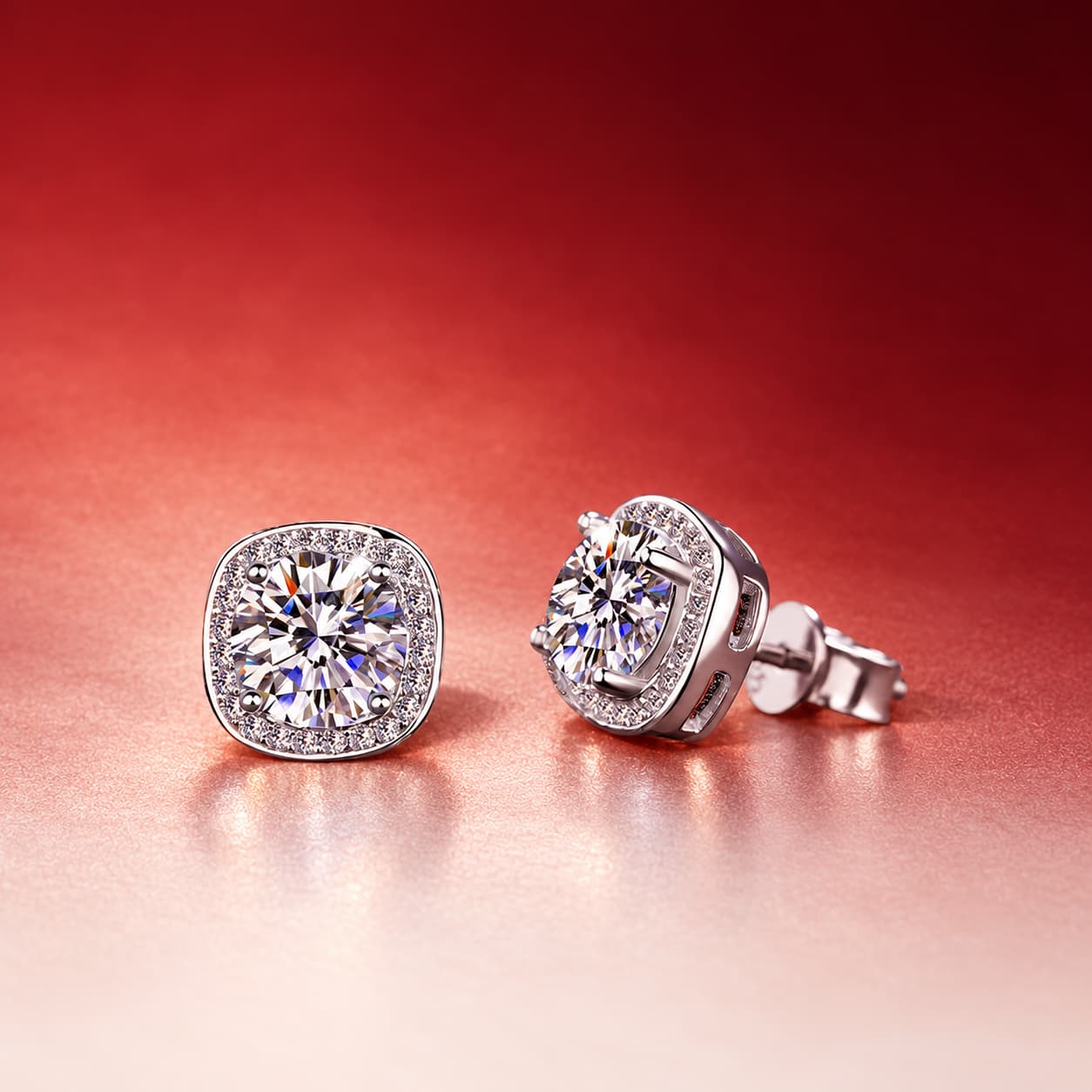 Luna Series · Princess-Cut Halo Stud Earrings — 925 Sterling Silver — image 3