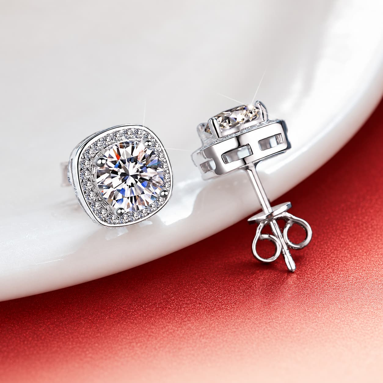 Luna Series · Princess-Cut Halo Stud Earrings — 925 Sterling Silver — image 4