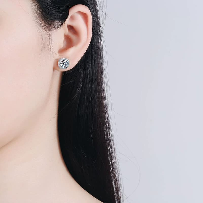Luna Series · Princess-Cut Halo Stud Earrings — 925 Sterling Silver — image 2