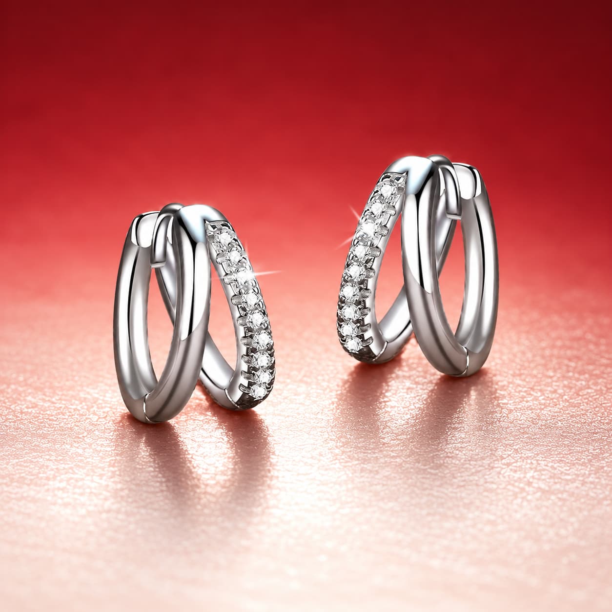 Luna Series · Double-Row Pavé Huggie Hoops — Sterling Silver — image 1
