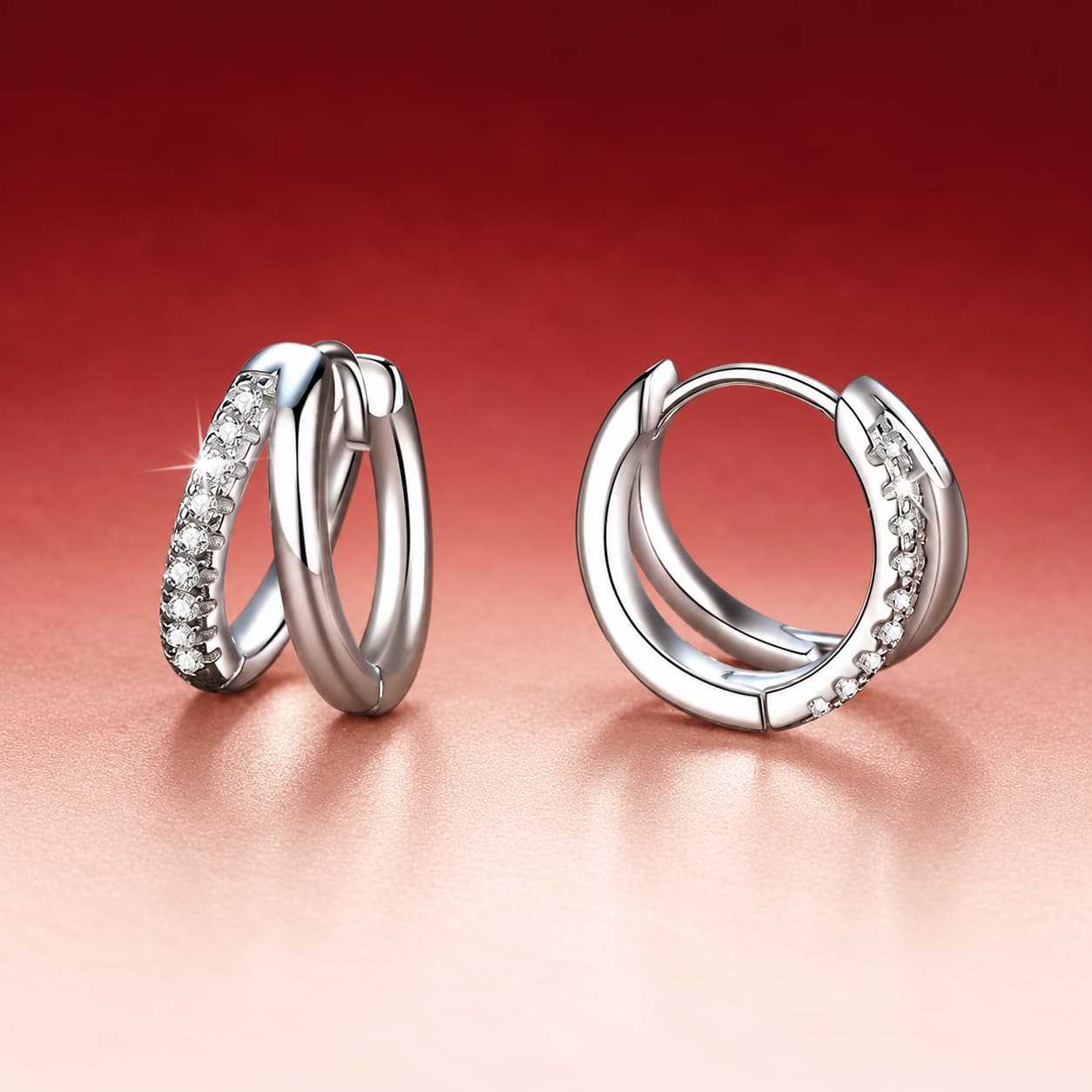 Luna Series · Double-Row Pavé Huggie Hoops — Sterling Silver — image 3