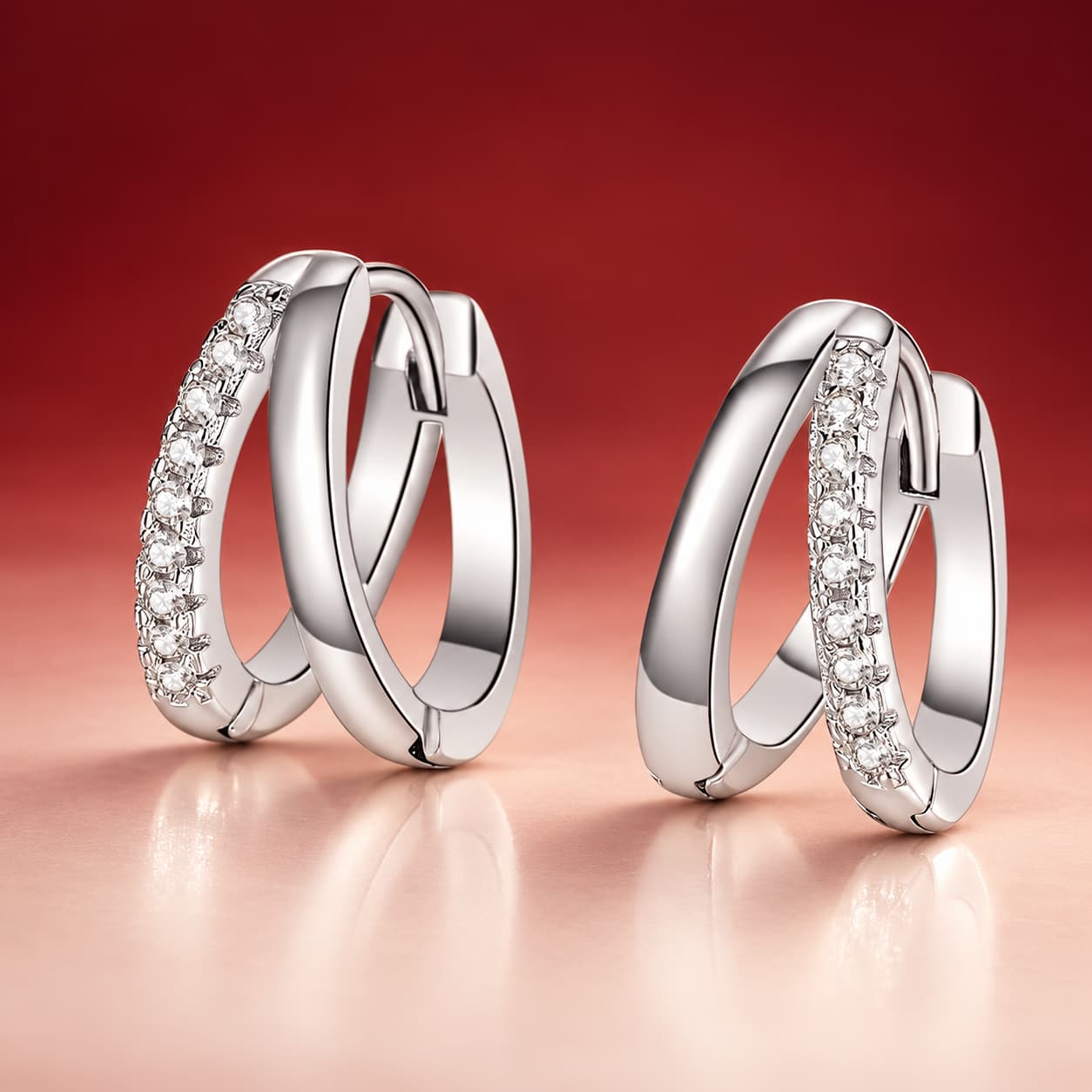 Luna Series · Double-Row Pavé Huggie Hoops — Sterling Silver — image 4
