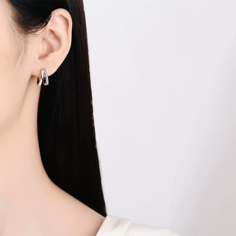 Luna Series · Double-Row Pavé Huggie Hoops — Sterling Silver — image 2