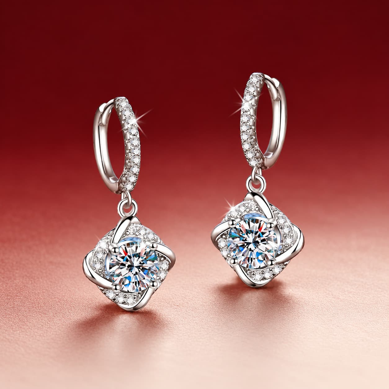 Luna Series · Geometric Drop Hoop Earrings — 925 Sterling Silver — image 3