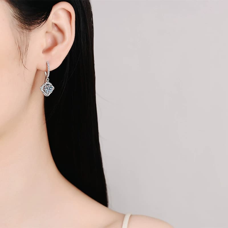 Luna Series · Geometric Drop Hoop Earrings — 925 Sterling Silver — image 2