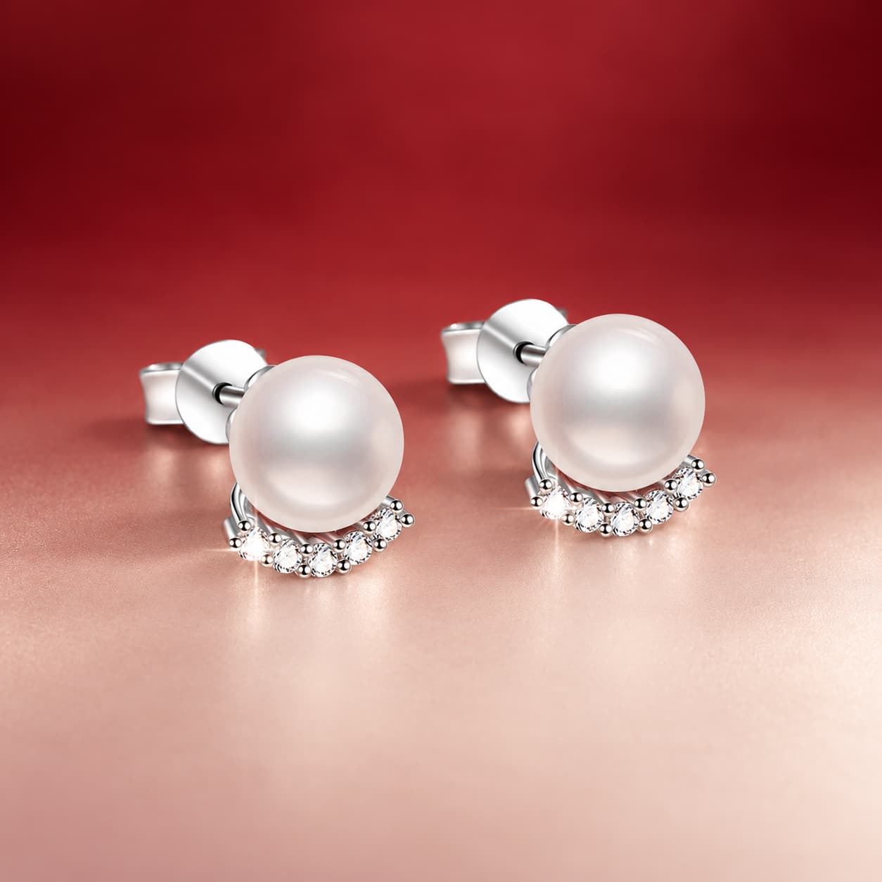 Luna Series · Pearl-Crescent Stud Earrings — 925 Sterling Silver — image 1
