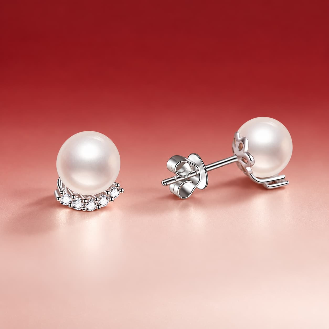 Luna Series · Pearl-Crescent Stud Earrings — 925 Sterling Silver — image 3