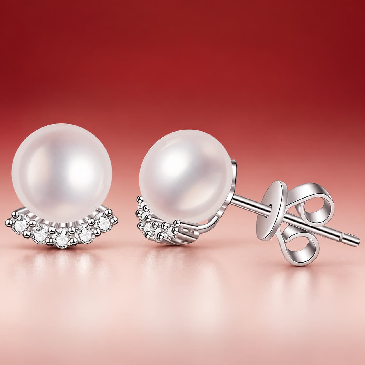 Luna Series · Pearl-Crescent Stud Earrings — 925 Sterling Silver — image 4