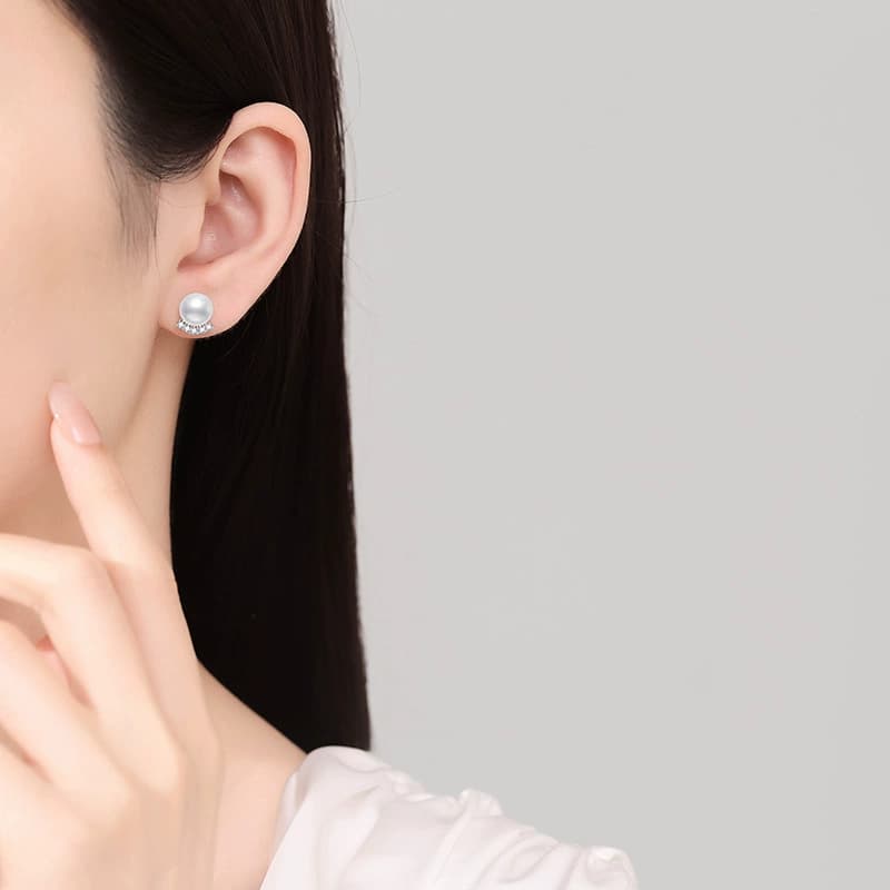 Luna Series · Pearl-Crescent Stud Earrings — 925 Sterling Silver — image 2