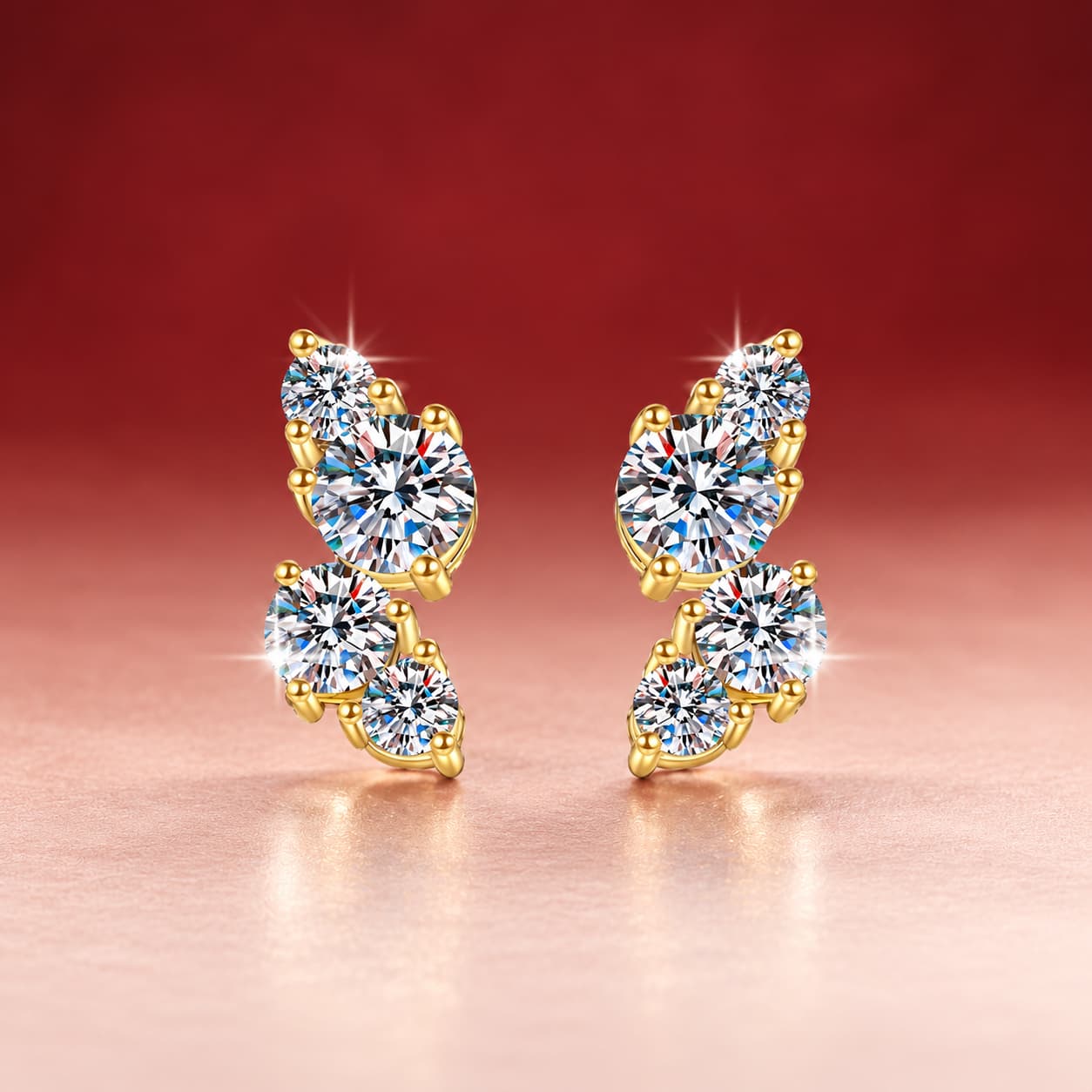 Luna Series · Curved Cluster Stud Earrings — 925 Sterling Silver — image 1