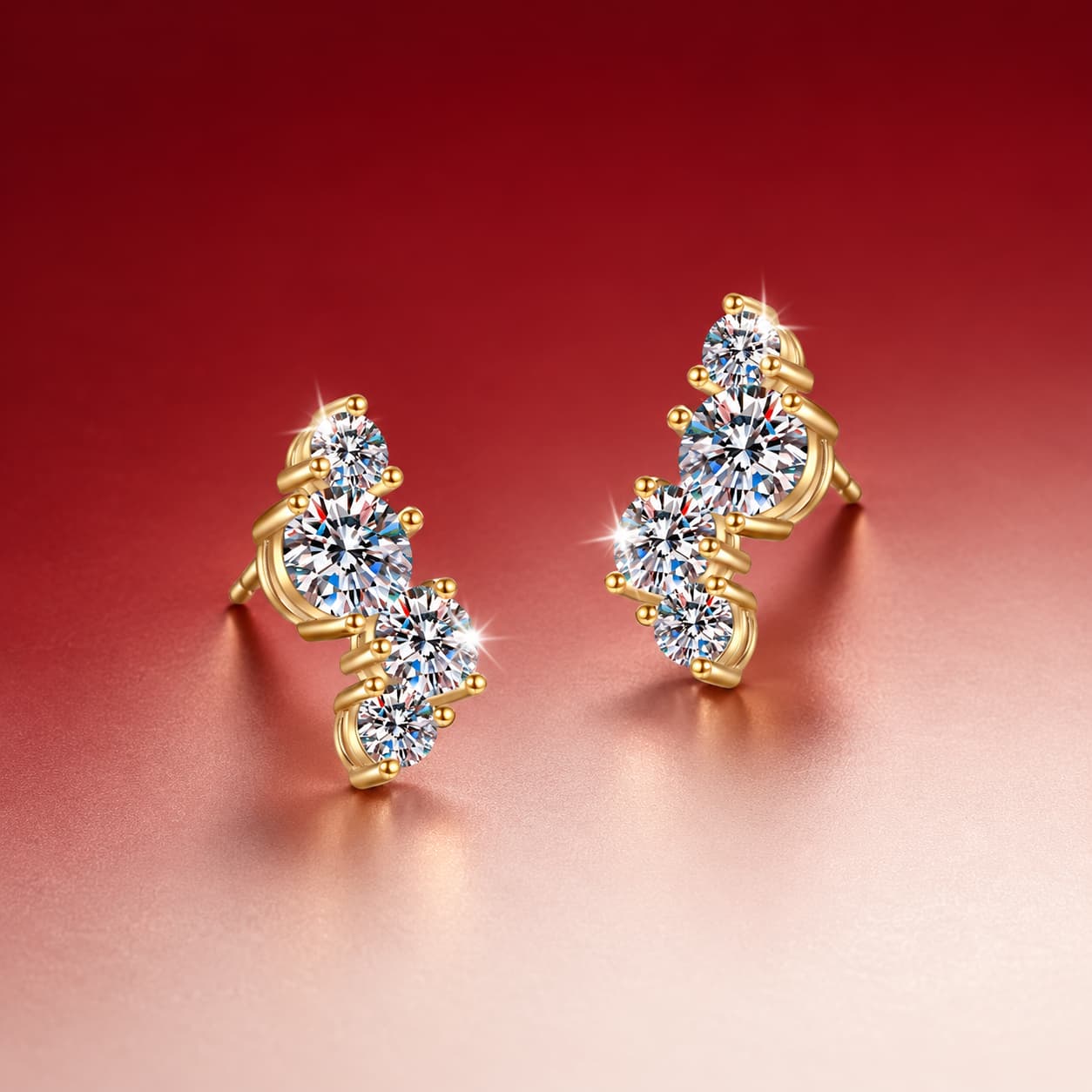 Luna Series · Curved Cluster Stud Earrings — 925 Sterling Silver — image 3