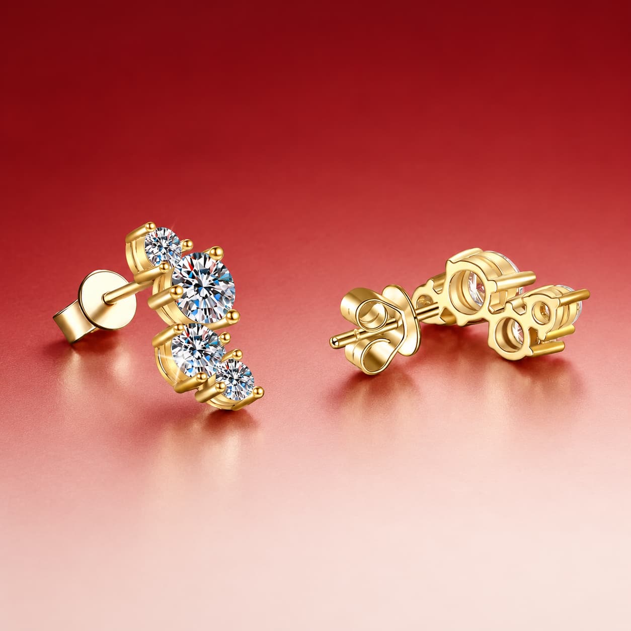 Luna Series · Curved Cluster Stud Earrings — 925 Sterling Silver — image 4