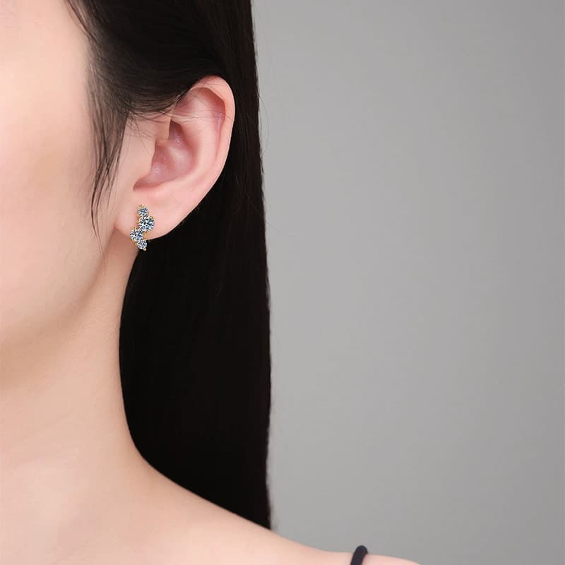 Luna Series · Curved Cluster Stud Earrings — 925 Sterling Silver — image 2