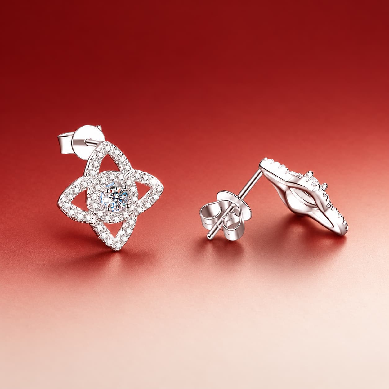 Luna Series · Star-Flower Halo Stud Earrings — Sterling Silver — image 3