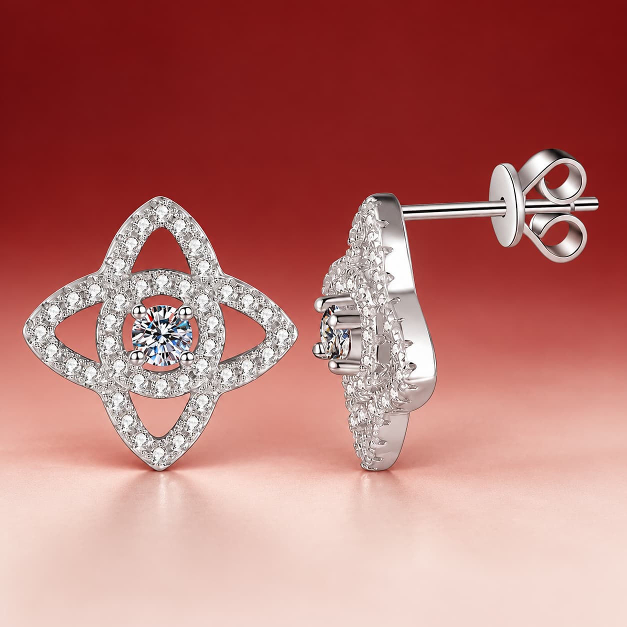Luna Series · Star-Flower Halo Stud Earrings — Sterling Silver — image 4
